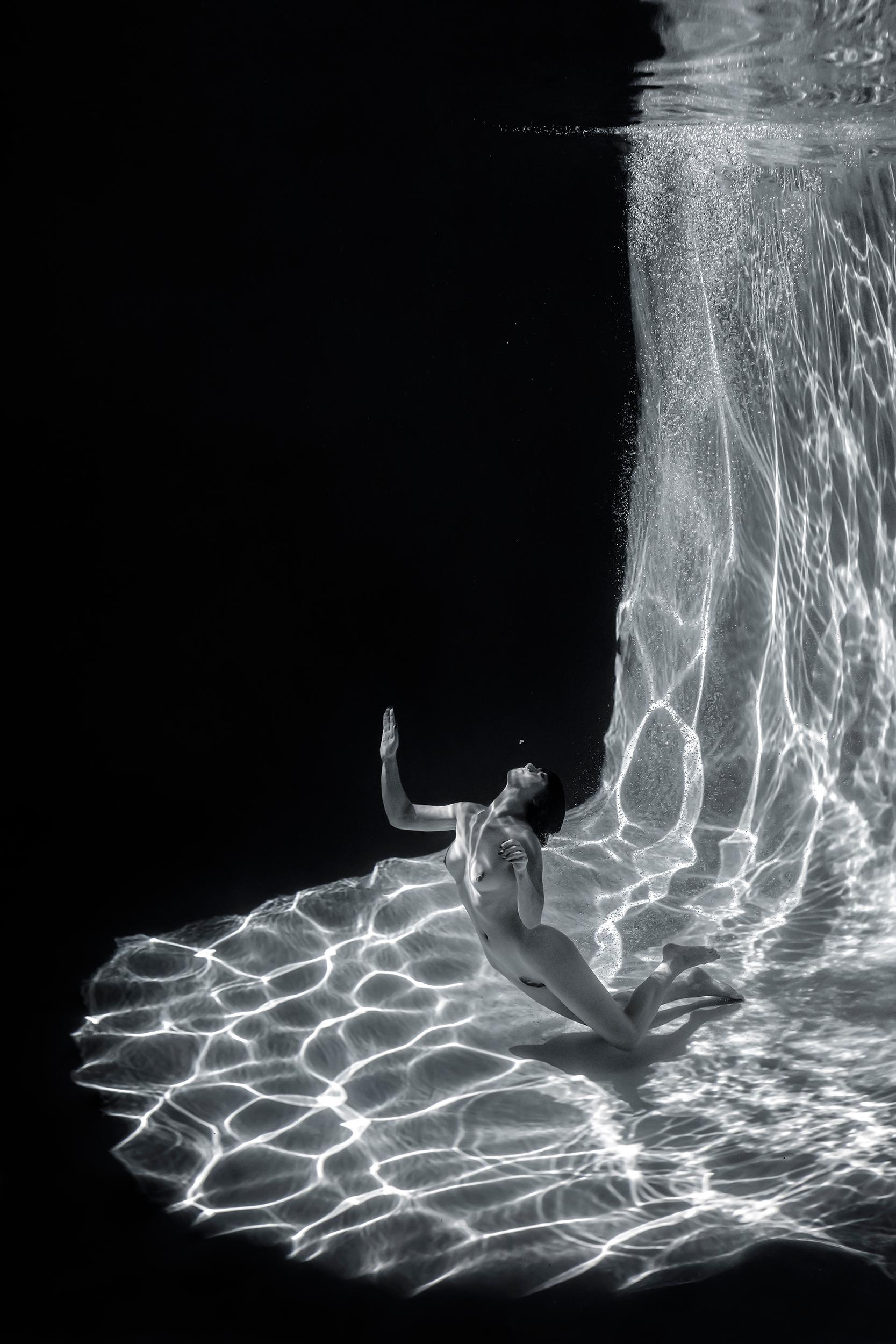 Alex Sher Black and White Photograph - Sweet Air  (gray) - underwater black & white nude photograph - paper 35" x 23"