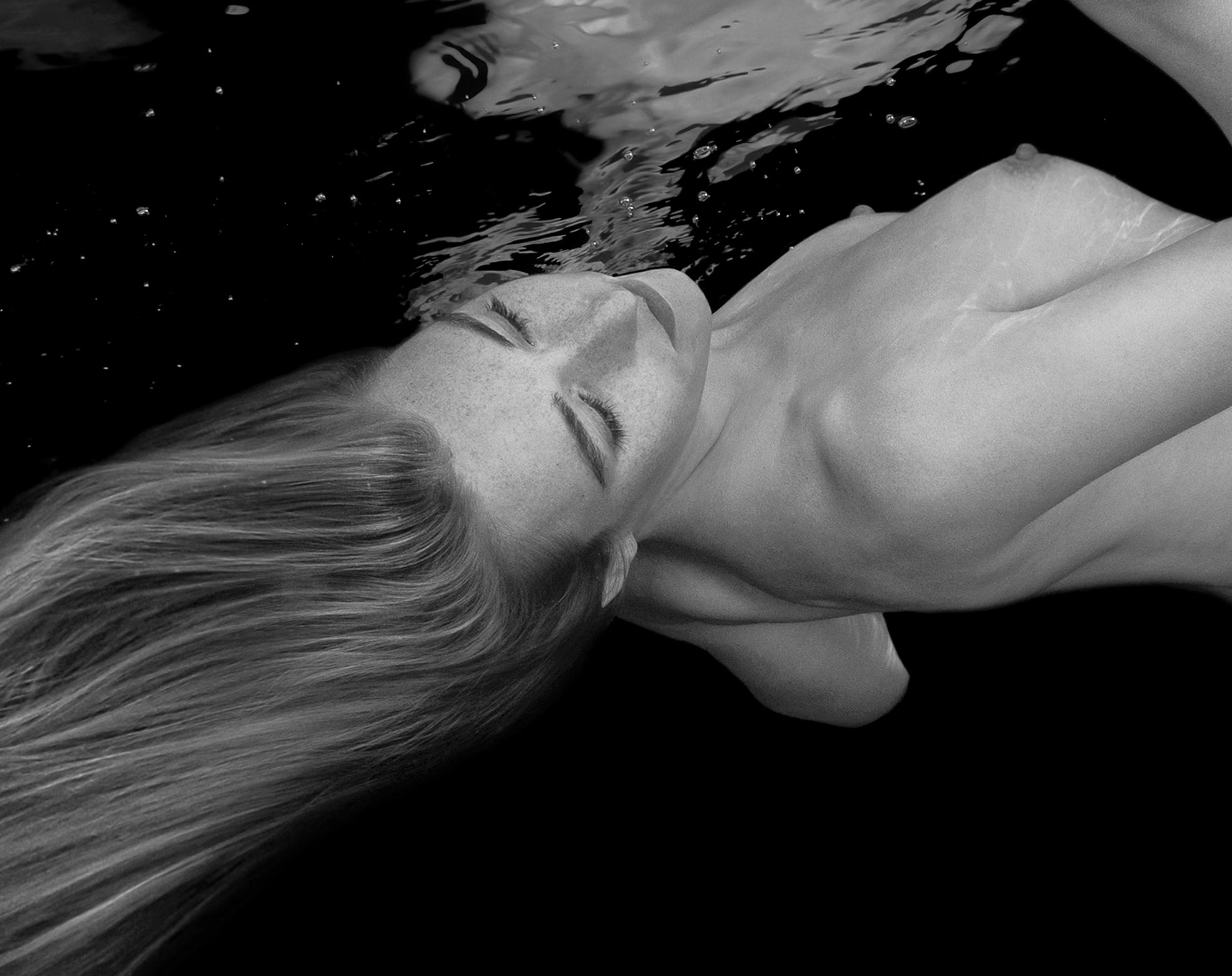 The Touch - underwater black & white nude photograph - archival pigment 35x52