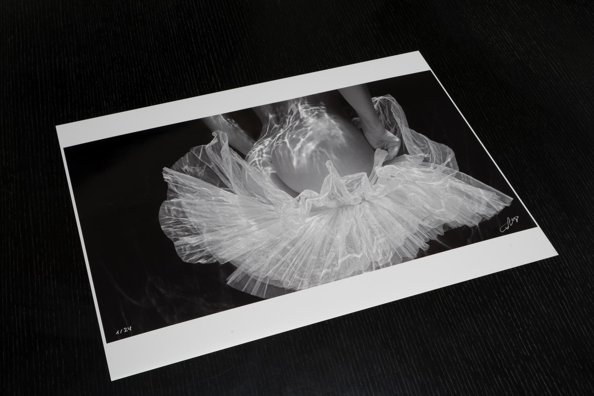 Tutu Skirt - underwater black & white nude photograph - print on paper 14 x 24
