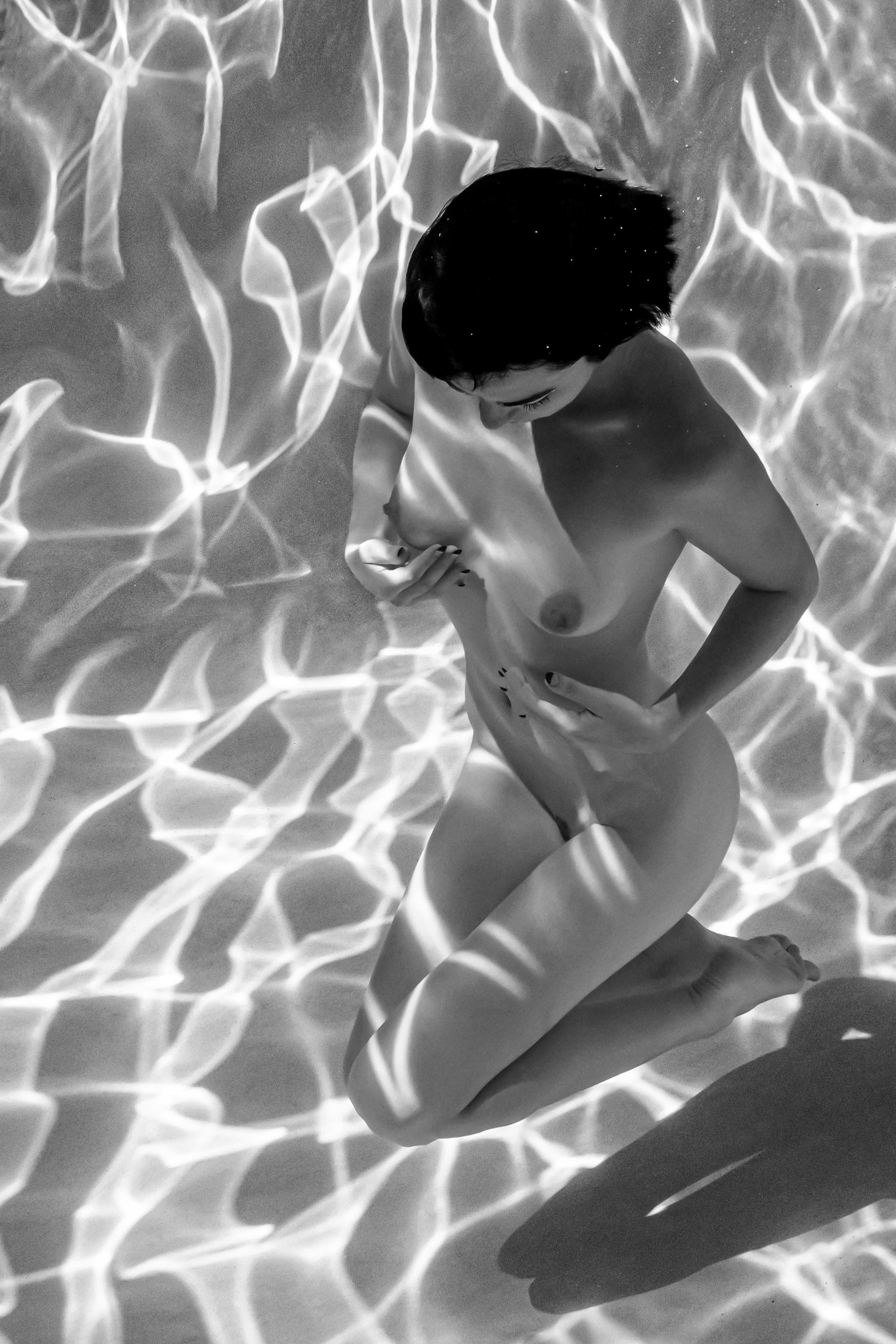 Alex Sher Black and White Photograph - Wavering - underwater nude b&w photograph - archival pigment 35x23"