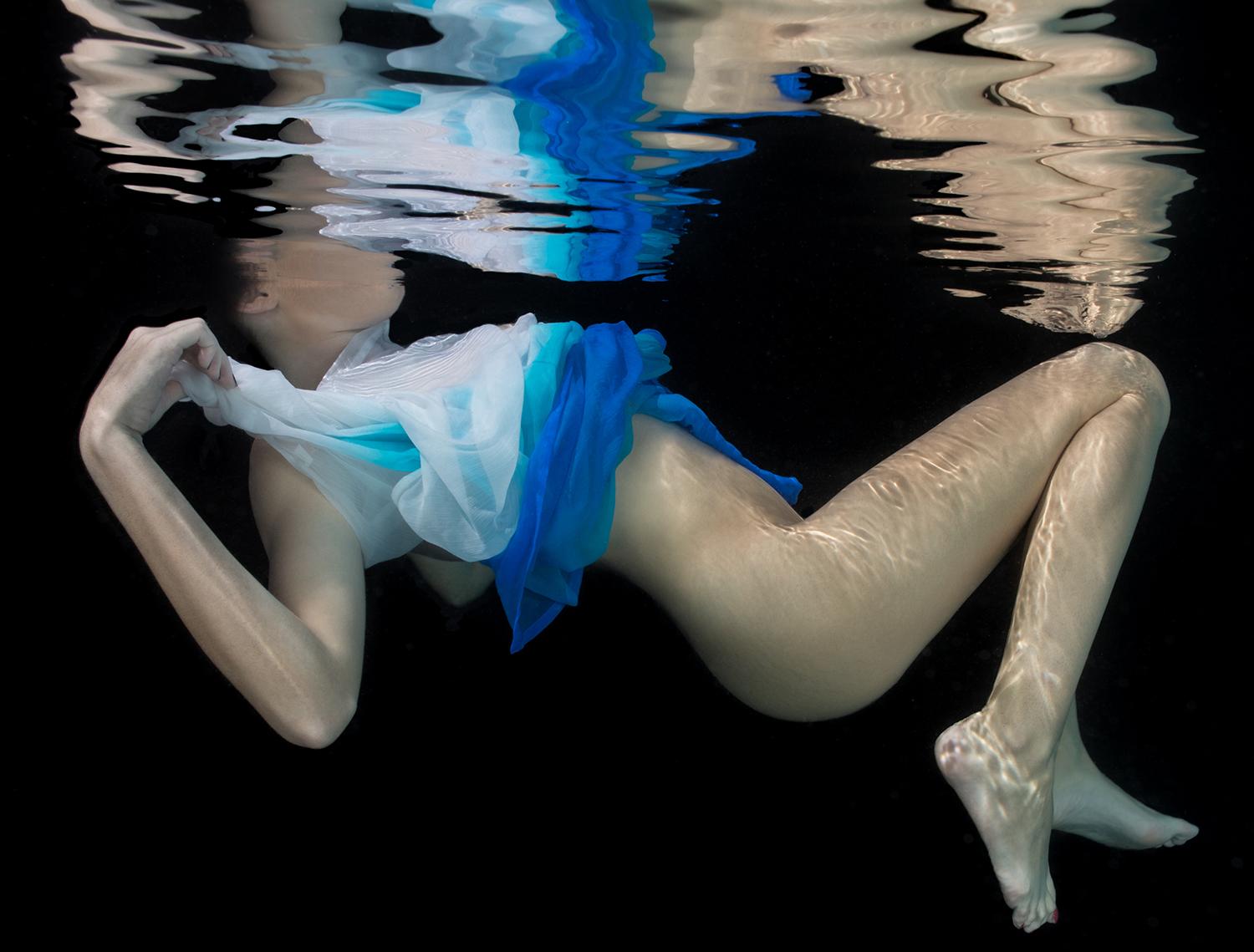 White and Blue - underwater semi-nude photograph - archival pigment 25