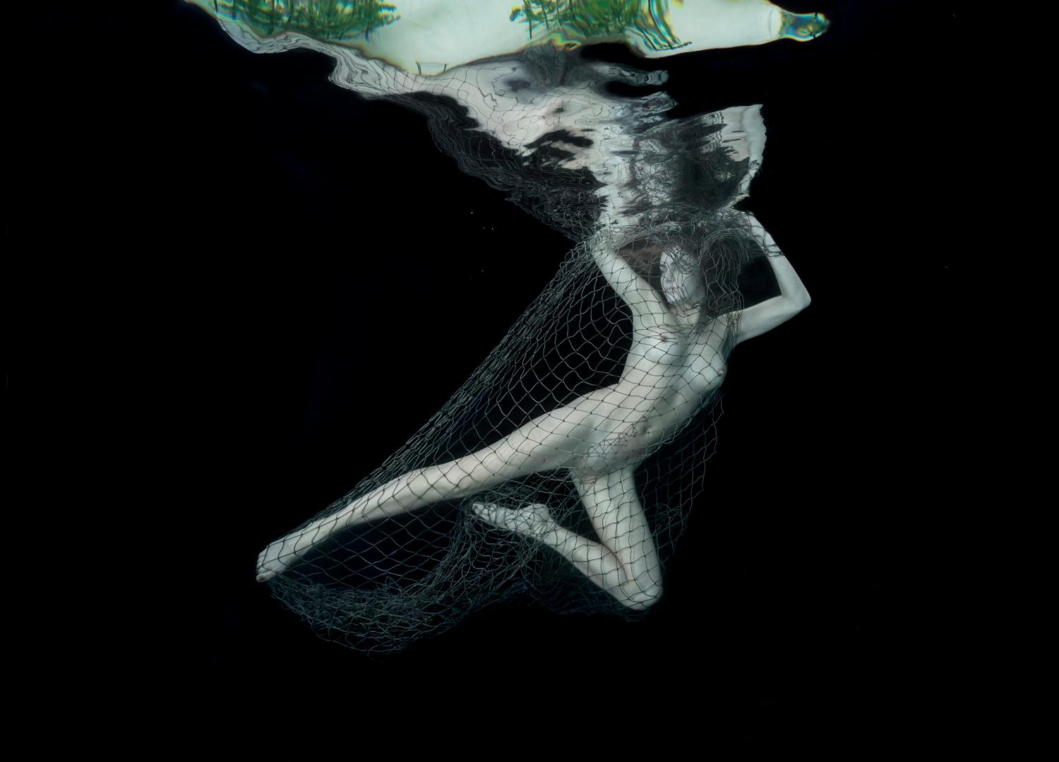 Winter Fishing - underwater nude photograph - print on paper 35" x 49"