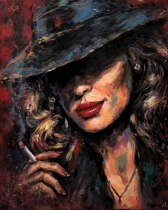 « Passion rouge », portrait impressionniste, acrylique sur toile, 2026