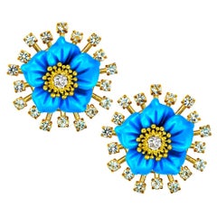 Alex Soldier 18 Karat Gold Turquoise Diamond Blossom Convertible Stud Earrings