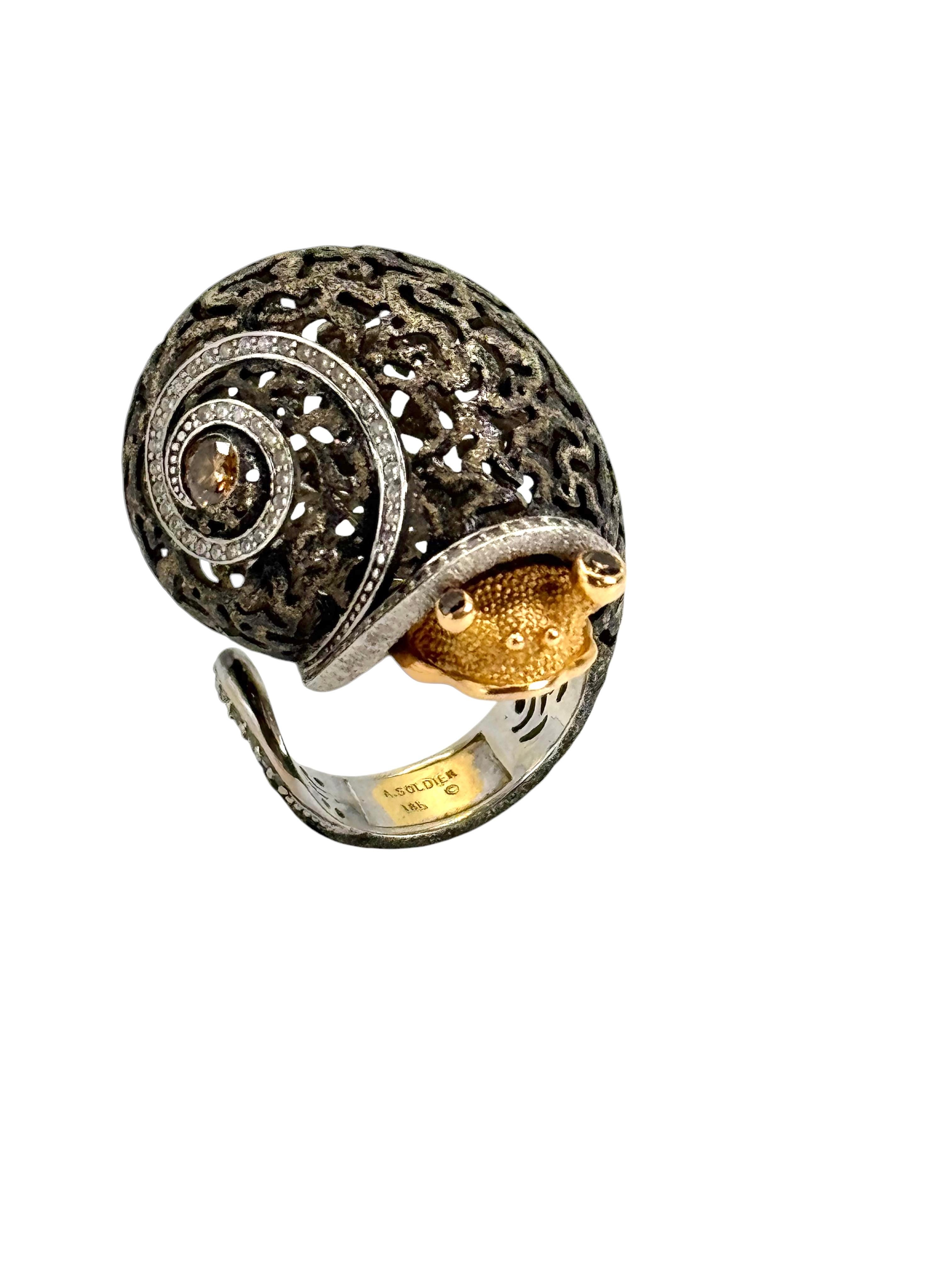 Alex Soldier uses snails as a reminder to slow down and enjoy life. He has created more than 25 jewel encrusted snails, each unique and one-of-a-kind. It became an instant classic and one of the brand’s signature heirlooms with the quality and
