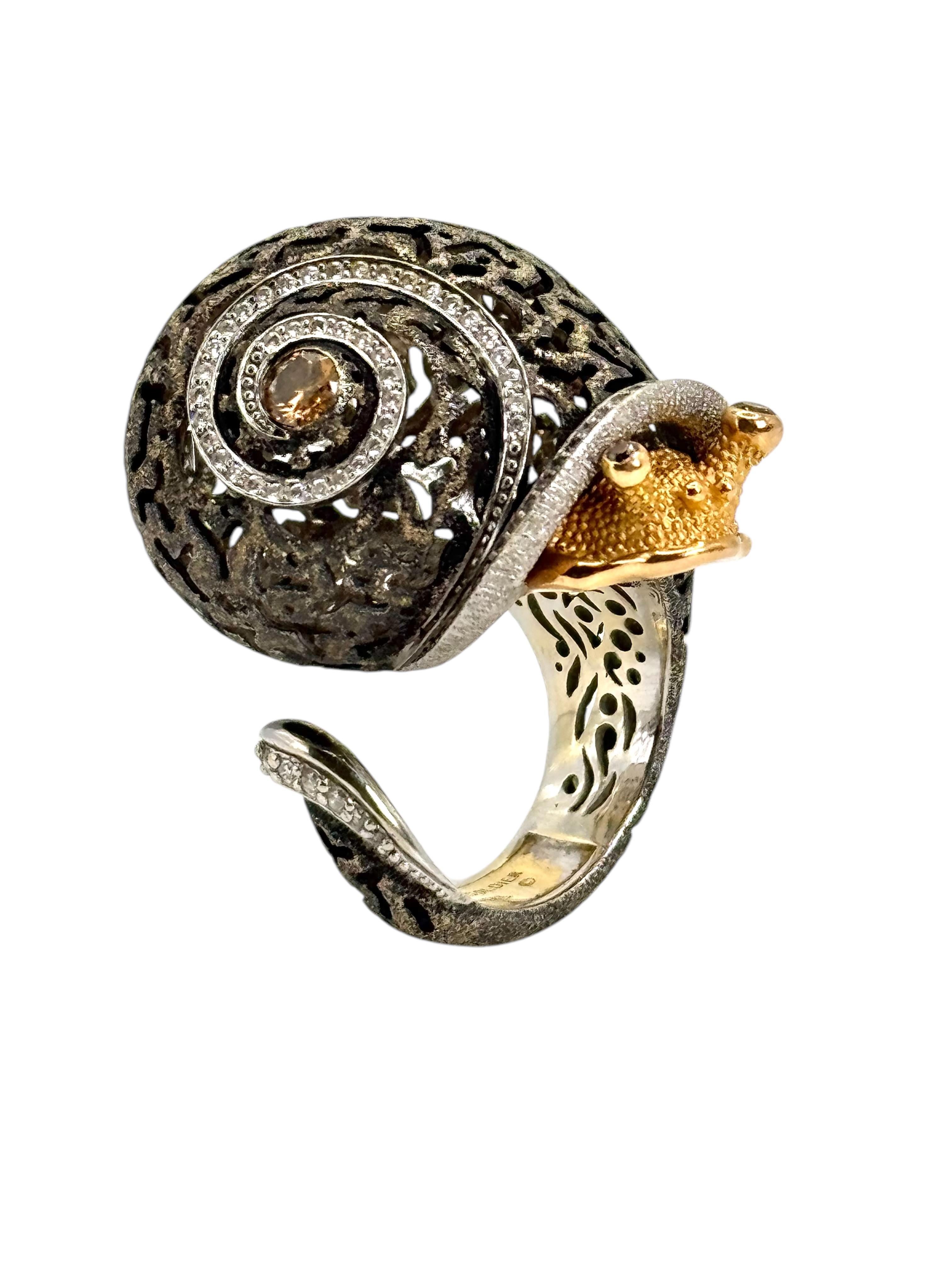 Alex Soldier 18K Gold Snail Ring with Diamonds For Sale 1