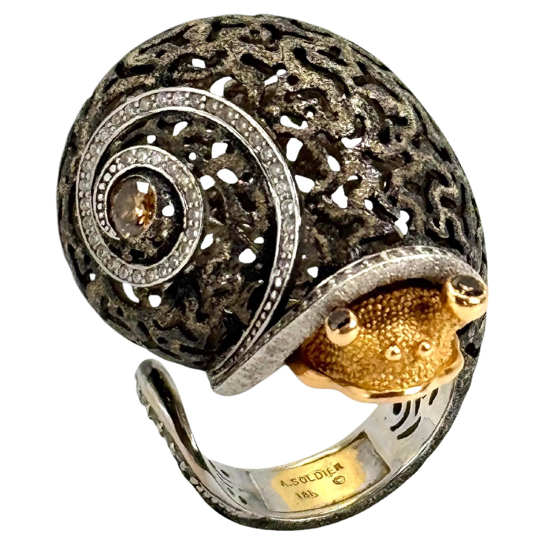 Alex Soldier 18K Gold Snail Ring with Diamonds