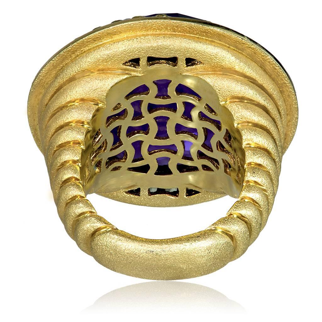 Alex Soldier 40 Ct Amethyst Peridot Yellow Gold Symbolica Ring One of a Kind In New Condition In New York, NY
