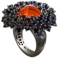 Alex Soldier Agate Quartz Spinel Sterling Silver Platinum Cocktail Ring