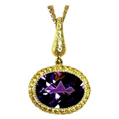 Alex Soldier Amethyst Sapphire Gold Pendant Necklace on Chain One of a Kind