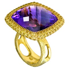 Alex Soldier Amethyst Sapphire Gold Textured Cocktail Ring One of a Kind