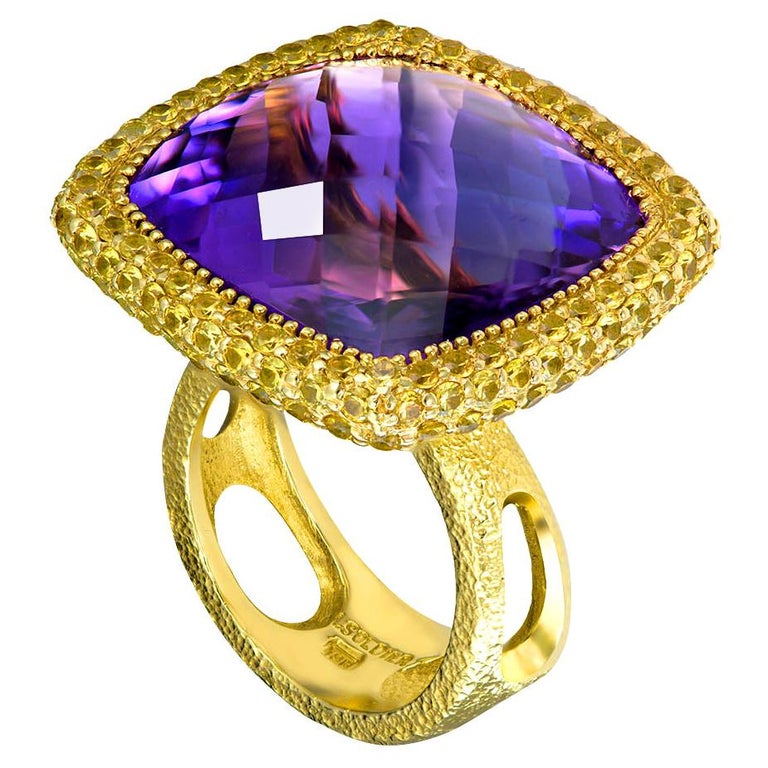 Alex Soldier Amethyst Sapphire Gold Textured Cocktail Ring One of a ...