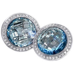 Alex Soldier Boucles d'oreilles boutons de manchette en or avec topaze bleue et diamants, uniques en leur genre