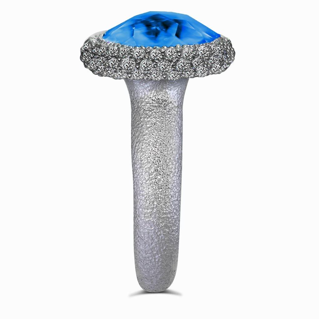 Alex Soldier Blue Topaz Diamond Textured White Gold Cocktail Ring One of a Kind In New Condition For Sale In New York, NY