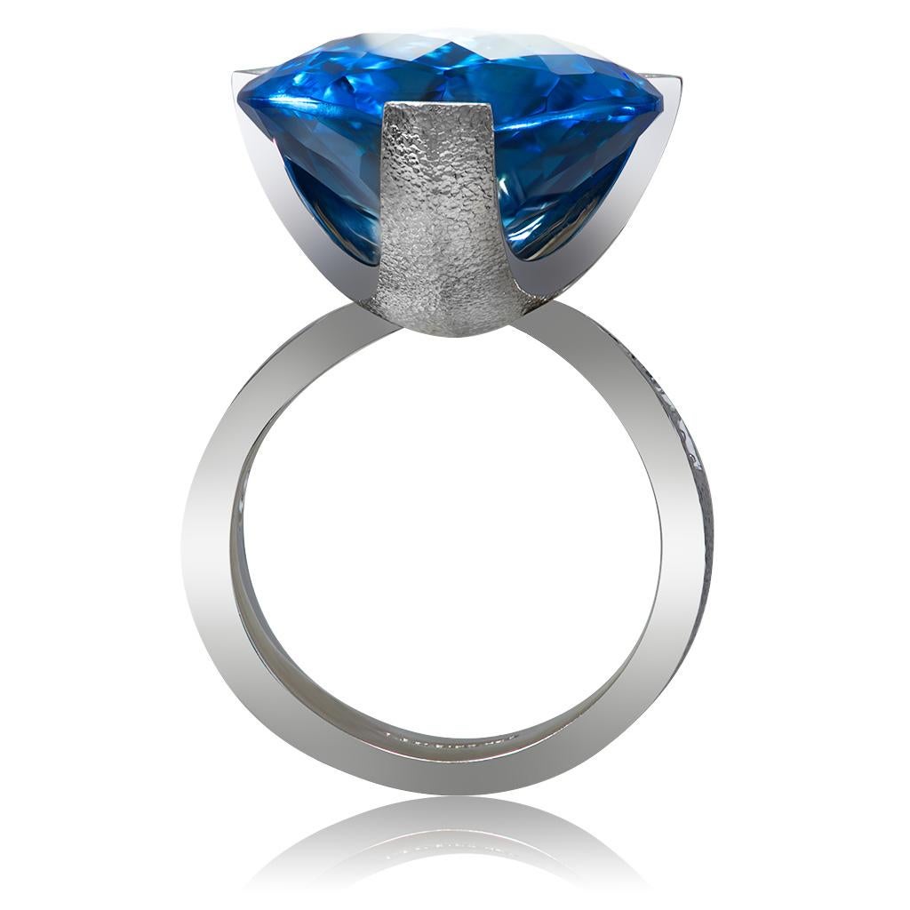 Women's or Men's Alex Soldier Blue Topaz Diamond White Gold Swan Ring