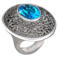 Alex Soldier Blue Topaz Sterling Silver Platinum Galactica Ring One of a Kind