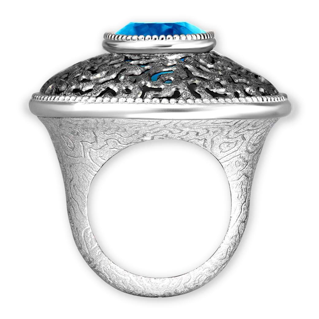 Contemporary Alex Soldier Blue Topaz Sterling Silver Platinum Galactica Ring One of a Kind For Sale
