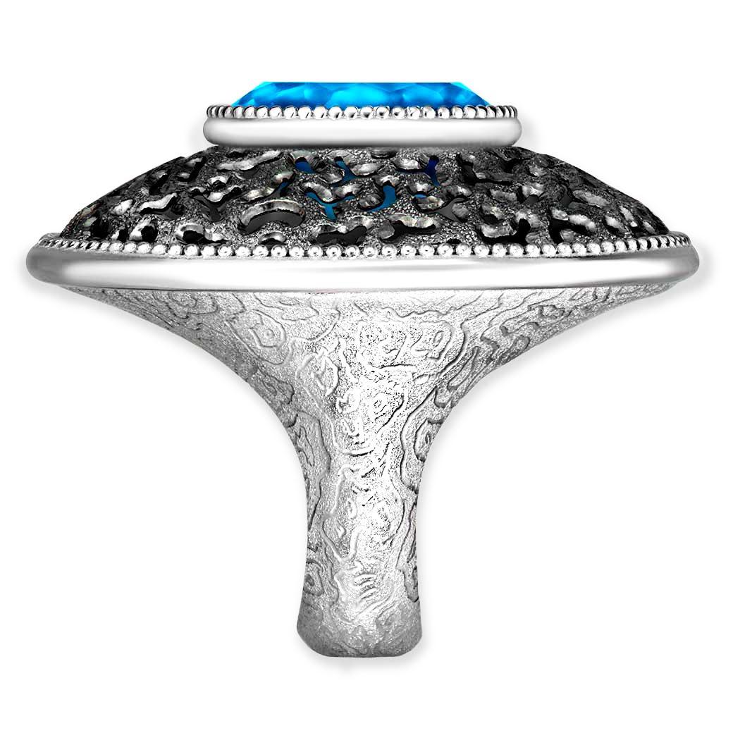 Oval Cut Alex Soldier Blue Topaz Sterling Silver Platinum Galactica Ring One of a Kind For Sale