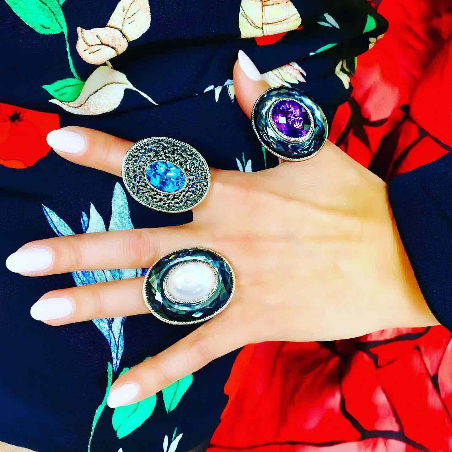 Alex Soldier Blue Topaz Sterling Silver Platinum Galactica Ring One of a Kind In New Condition For Sale In New York, NY