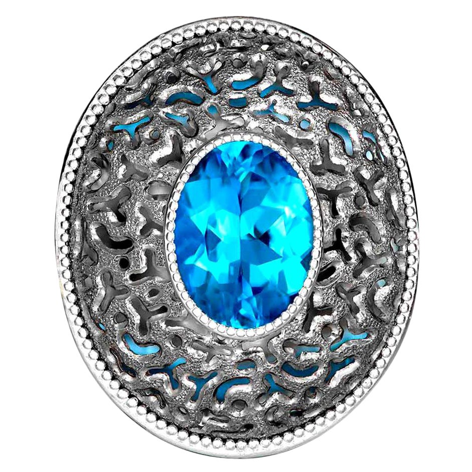 Alex Soldier Blue Topaz Sterling Silver Platinum Galactica Ring One of a Kind