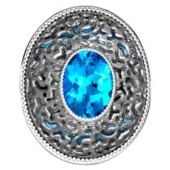 Alex Soldier Blue Topaz Sterling Silver Platinum Galactica Ring One of a Kind
