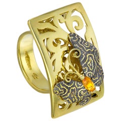 Alex Soldier Butterfly Citrine 18k Gold Textured Cocktail Ring One of a Kind