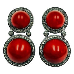 Alex Soldier - Boucles d'oreilles à clip en argent sterling avec cornaline et diamant - Uniques en leur genre