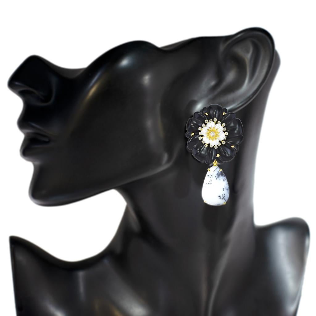Alex Soldier Carved Onyx, Agate, Mother of Pearl, Topaz Convertible Earrings In New Condition For Sale In New York, NY
