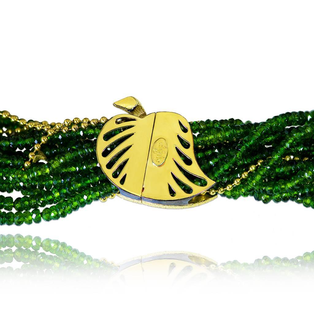 Women's or Men's Alex Soldier Chrome Diopside Tsavorite Garnet Gold Leaf Necklace One of a Kind