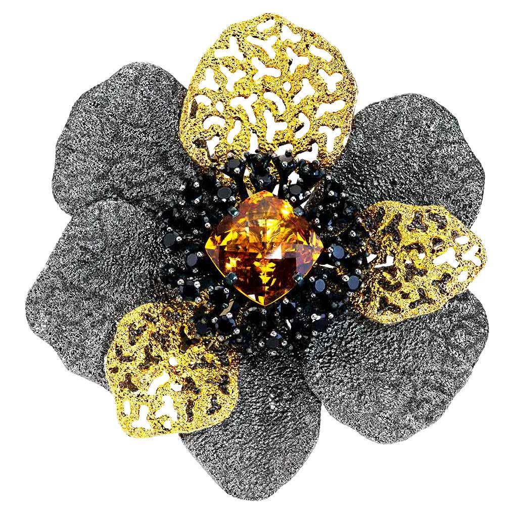 Alex Soldier, broche pendentif tête de lit en or, argent sterling et citrine spinelle