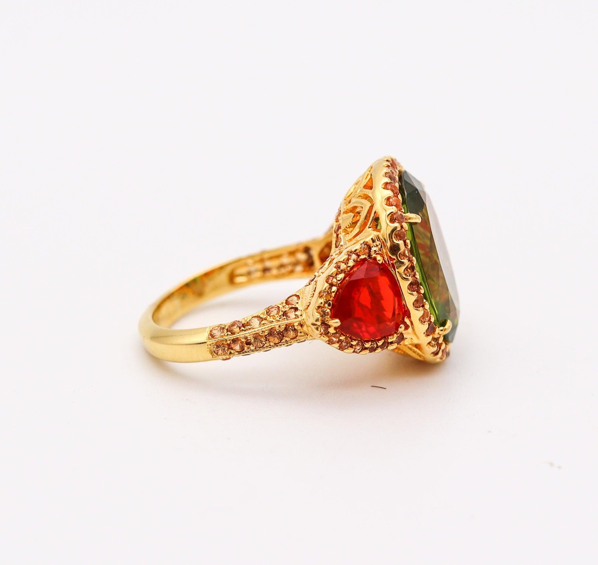 ALEX SOLDIER Cocktail Ring In 18Kt Gold With 14.84 Ctw In Peridot & Fire Opals In Excellent Condition For Sale In Miami, FL
