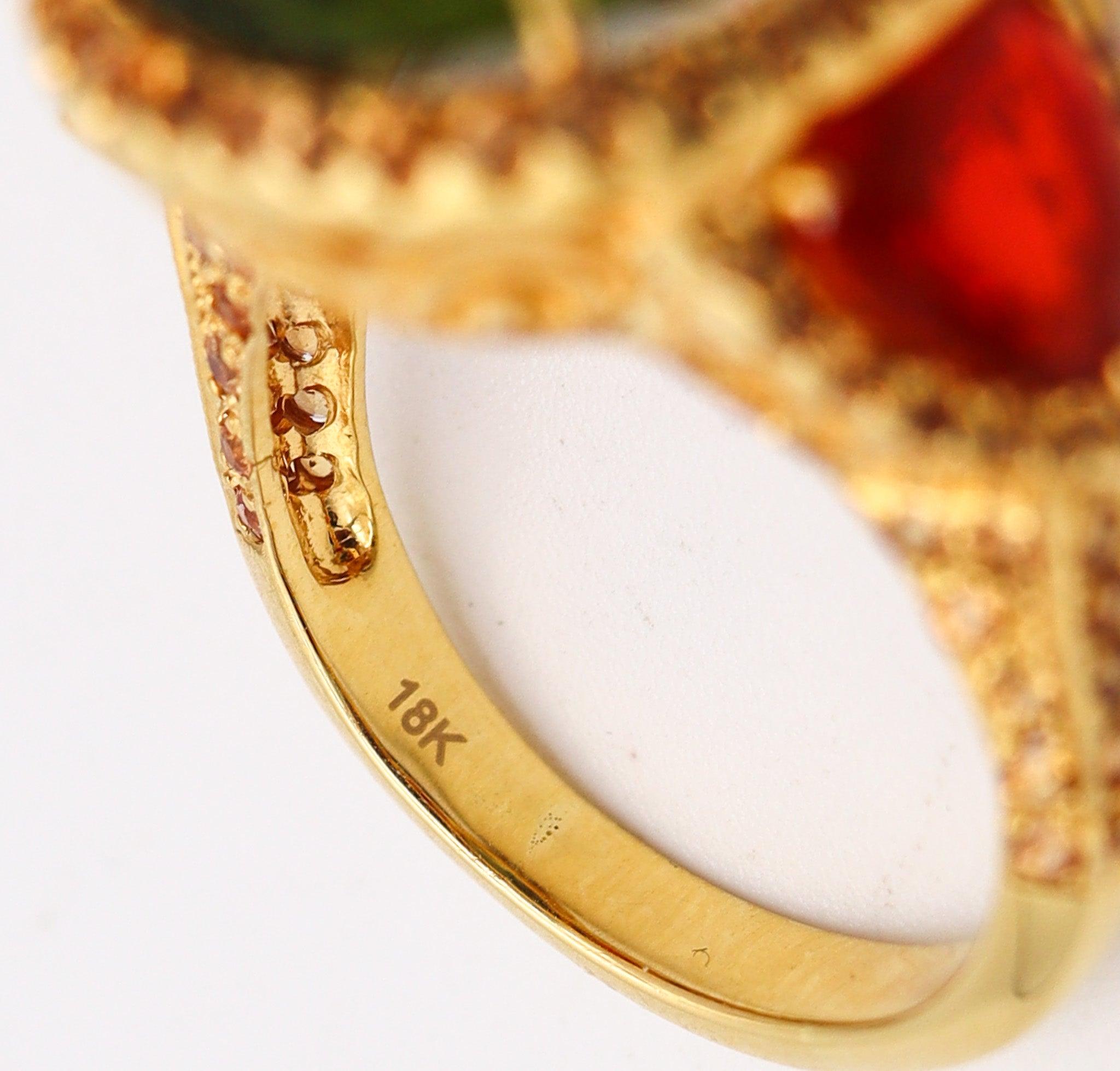 ALEX SOLDIER Cocktail Ring In 18Kt Gold With 14.84 Ctw In Peridot & Fire Opals For Sale 1