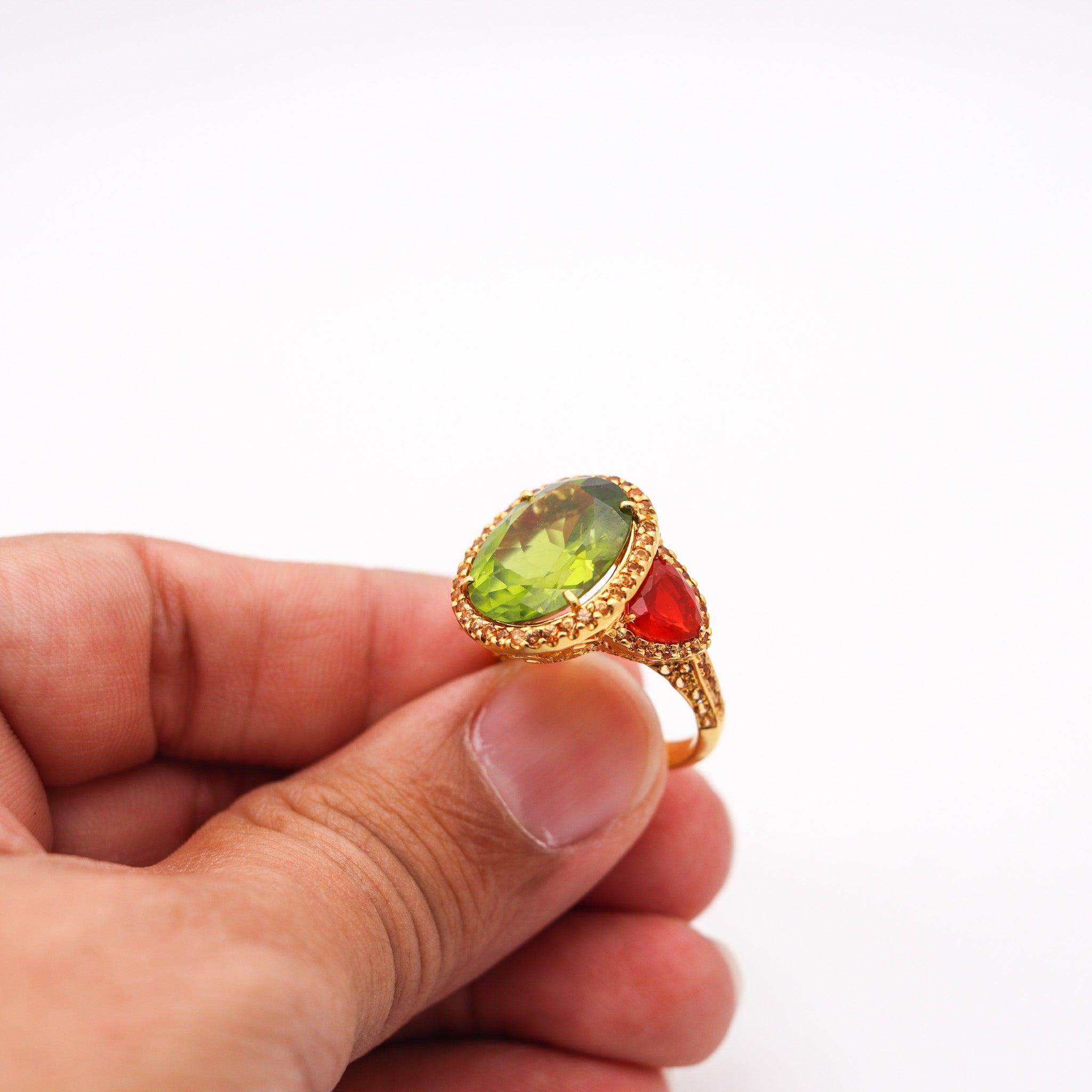 ALEX SOLDIER Cocktail Ring In 18Kt Gold With 14.84 Ctw In Peridot & Fire Opals For Sale 2