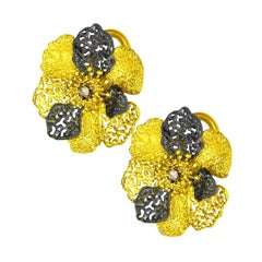 Alex Soldier Diamond 18 Karat Gold Textured Flower of Life and Hope Earrings