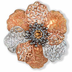 Alex Soldier Diamond 18 Karat Gold Textured Flower of Life and Hope Ring