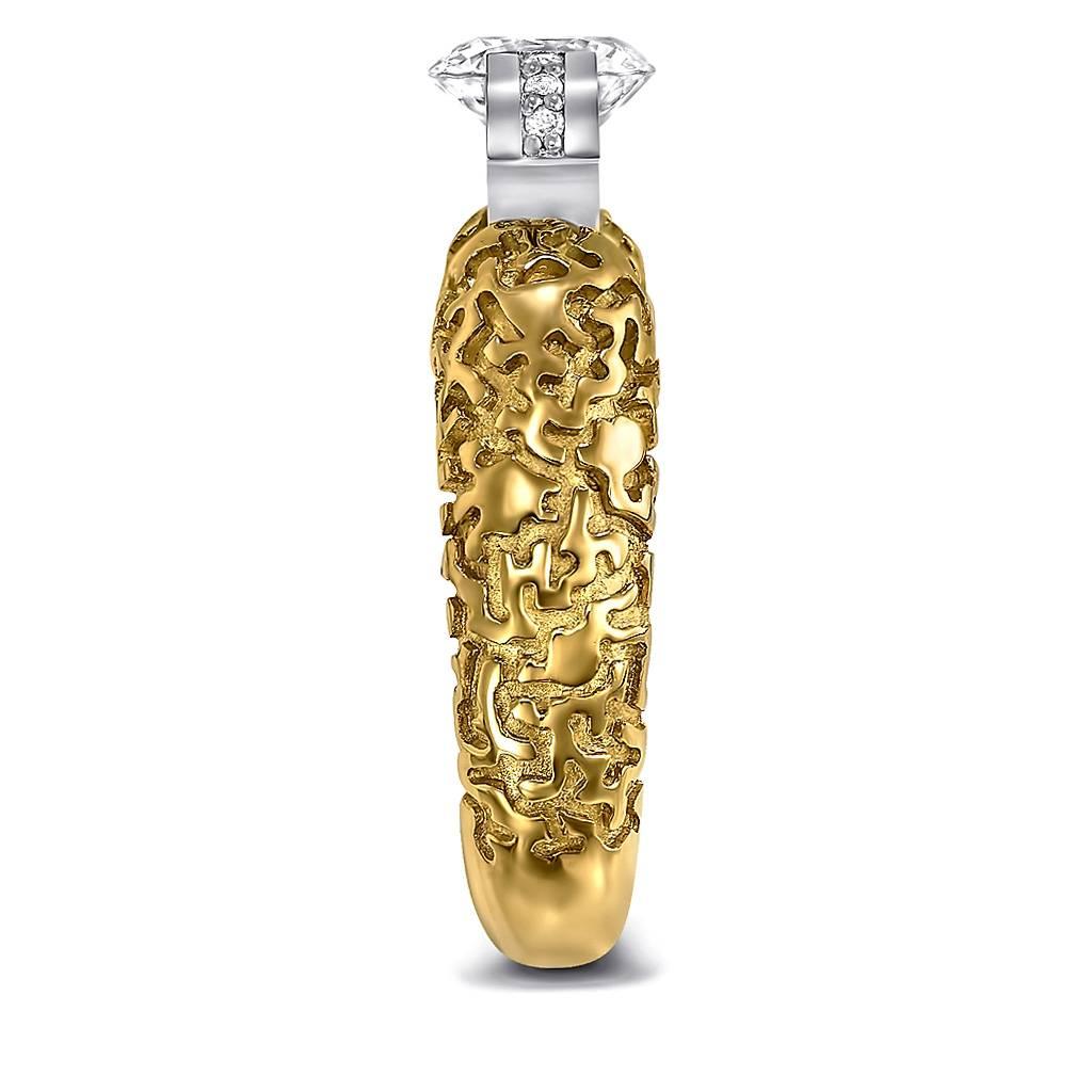 Alex Soldier Diamante Oro Anillo de compromiso Cóctel Único Hecho a mano en NYC Corte redondo en venta