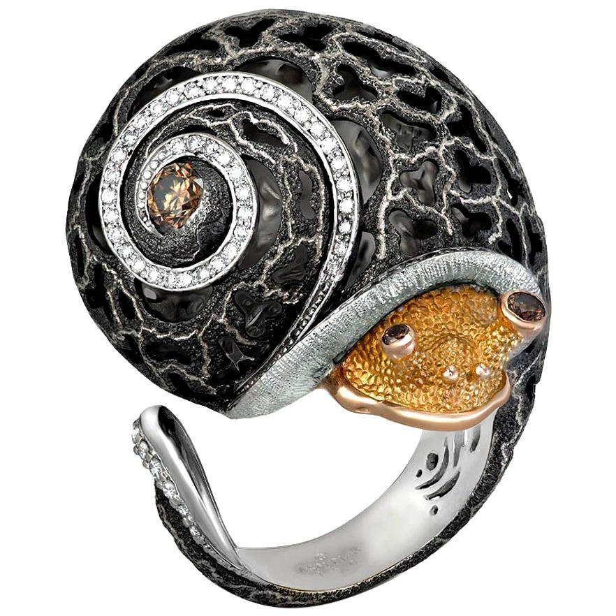 Alex Soldier Diamond Gold Hand-Textured Codi the Snail Ring One of a Kind