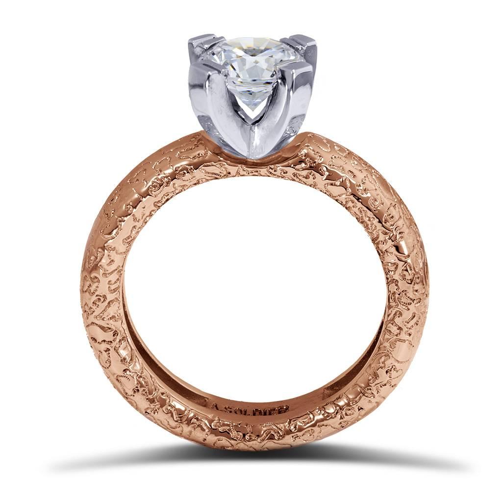 Contemporaneo Alex Soldier Anello di fidanzamento con diamante e principessa in oro realizzato a NYC in vendita