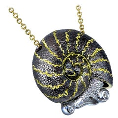 Alex Soldier Diamond Gold Snail Pendant Necklace on Gold Chain One of a Kind