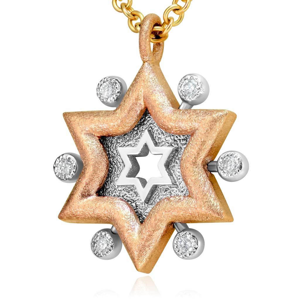 Alex Soldier's Star of David narrates a story of life. The ornament consists of several details, each denoting special symbols attributed to Jewish culture. The surface is decorated with a special finish which resembles dried sand in the desert that