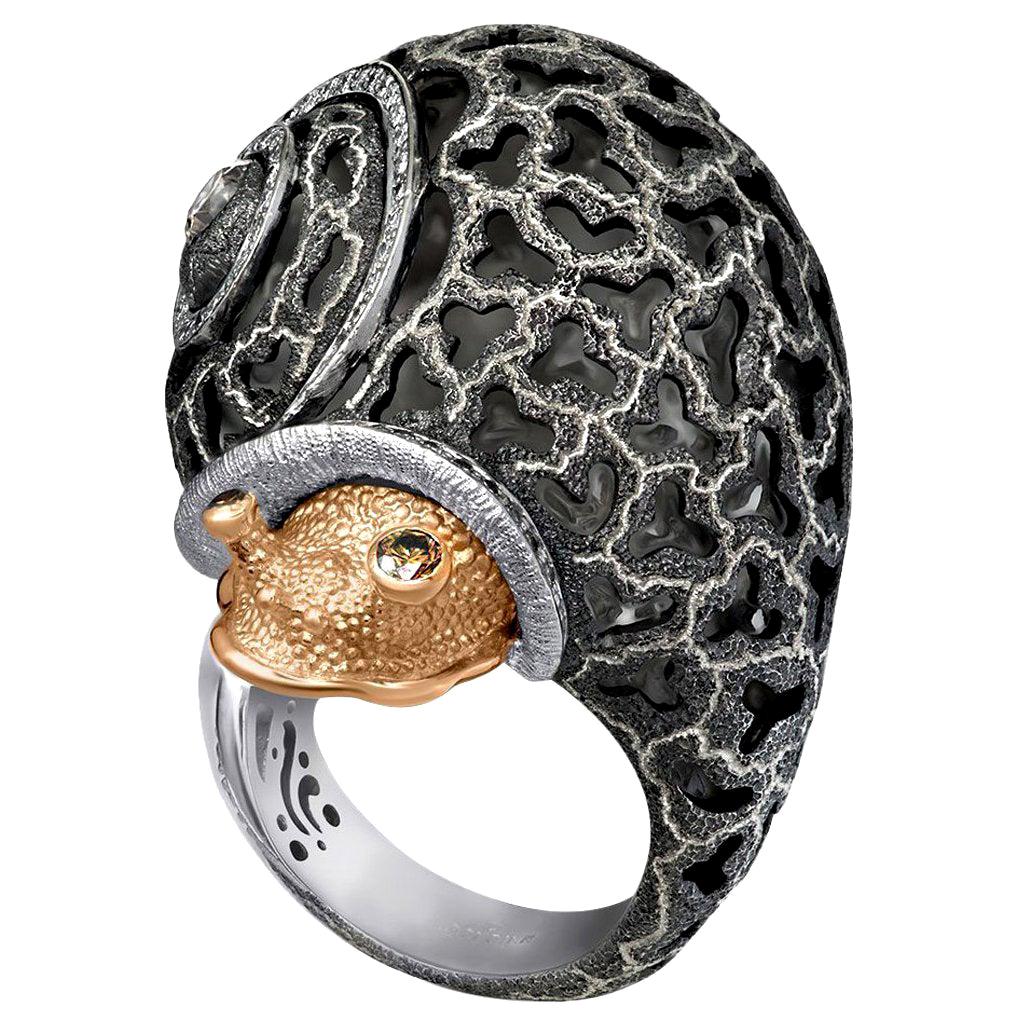 Round Cut Alex Soldier Diamond Gold Sterling Silver Hand-Textured Codi The Snail Ring