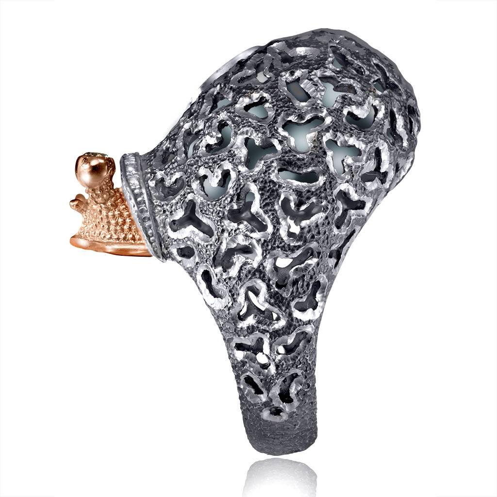 Round Cut Alex Soldier Diamond Gold Sterling Silver Textured Signature Codi the Snail Ring