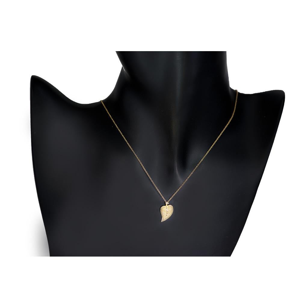 Round Cut Diamond Gold Textured Leaf Pendant Necklace on Chain One of a Kind For Sale