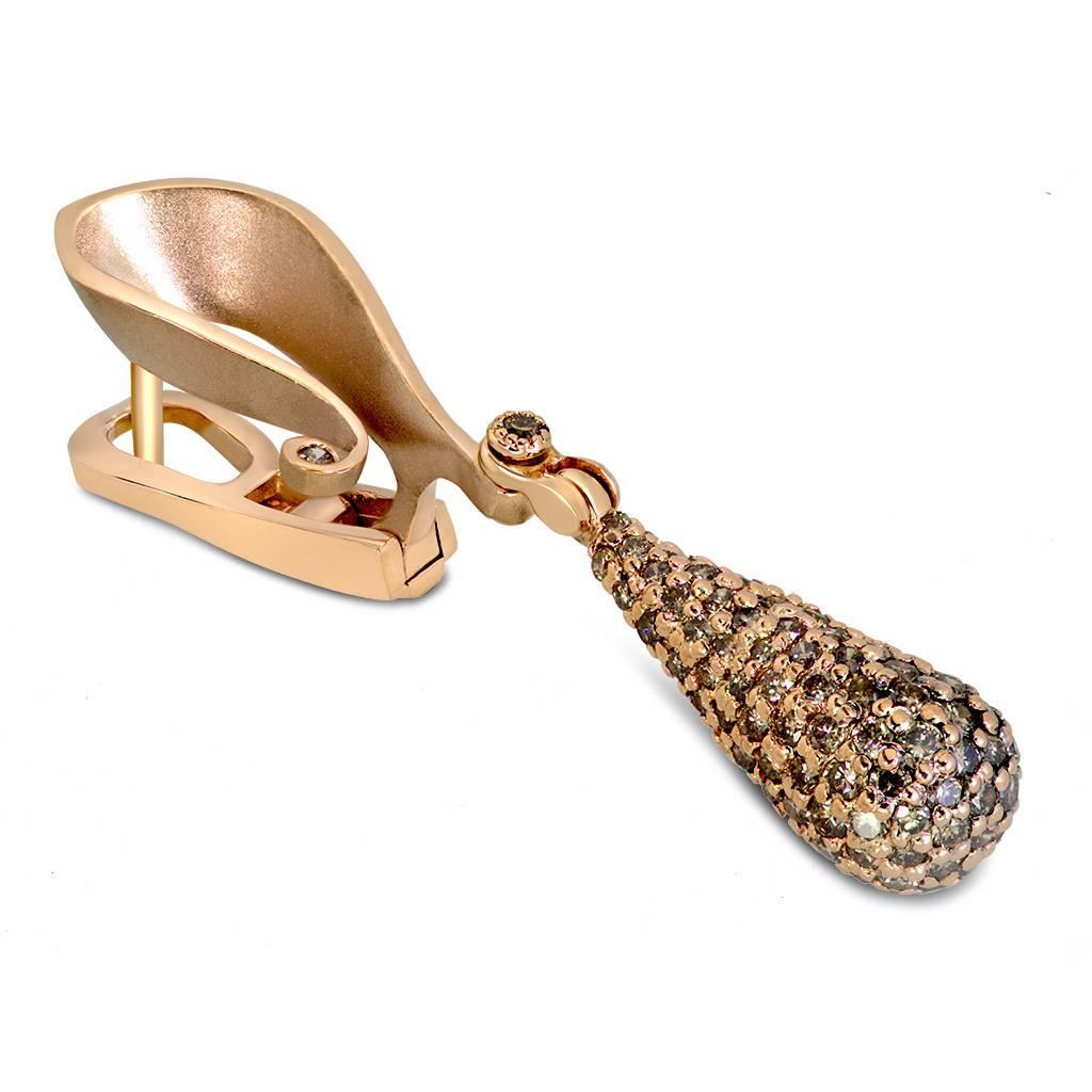 Contemporain Alex Soldier Diamond Rose Gold Drop Dangle Earrings One of a Kind en vente