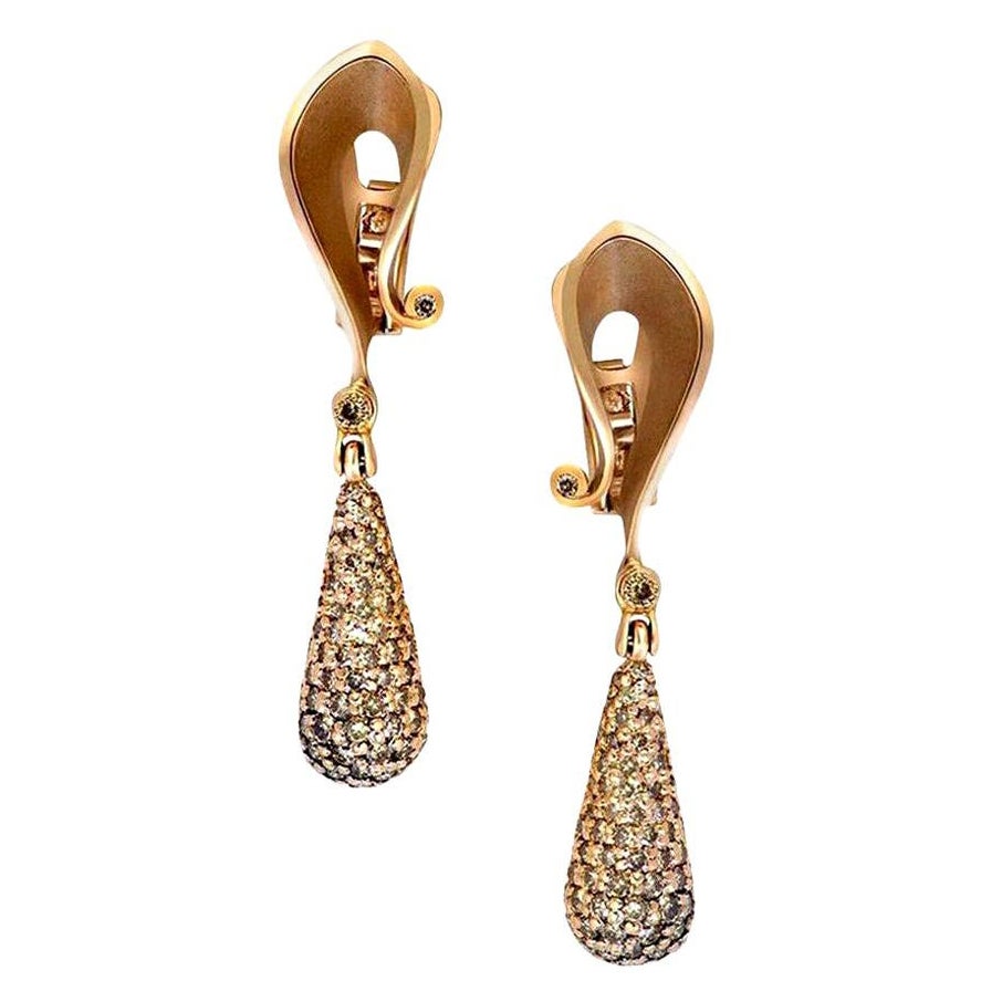Alex Soldier Diamond Rose Gold Drop Dangle Earrings One of a Kind For Sale