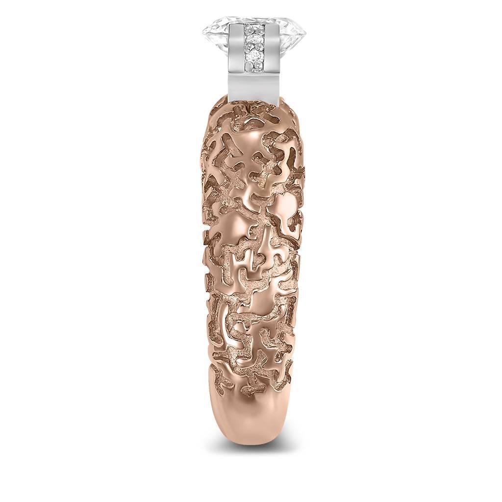 Taille ronde Alex Soldier Diamond Rose Gold Engagement Wedding Ring Made in NYC (bague de fiançailles en or rose avec diamant) en vente