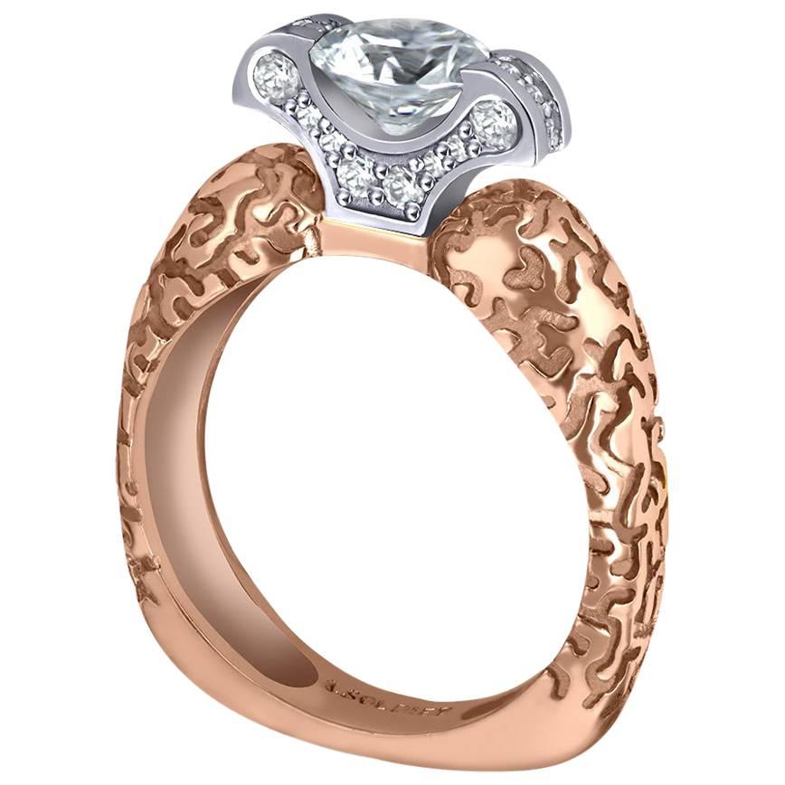 Alex Soldier Diamond Rose Gold Engagement Wedding Ring Made in NYC (bague de fiançailles en or rose avec diamant) en vente