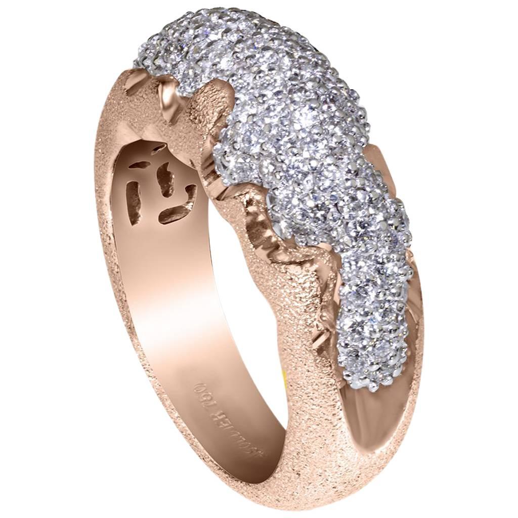 Alex Soldier Diamond band in 18 karat rose gold with signature metalwork. Handmade in NYC. White diamonds: 98 stones, total carat weight: 1 ct. Ring size: 6. Complementary ring sizing is available within 2 business days. 