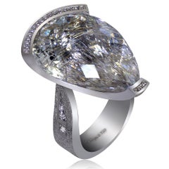 Alex Soldier Diamond Rutilated Quartz Gold Swan Ring as Seen on Elizabeth Hurley