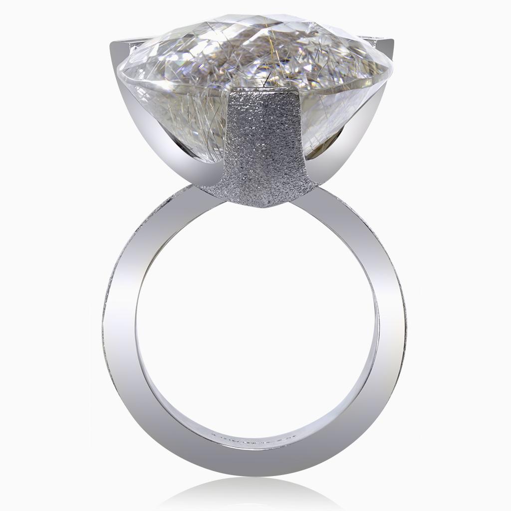 Pear Cut Alex Soldier Diamond Rutilated Quartz Gold Swan Ring as Seen on Elizabeth Hurley For Sale